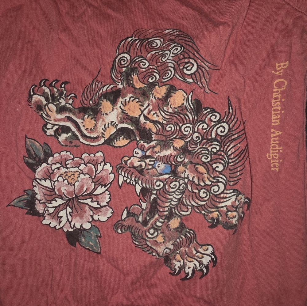 Ed Hardy Red T-Shirt with Floral Lion Graphic Design Y2K - Picture 4 of 9